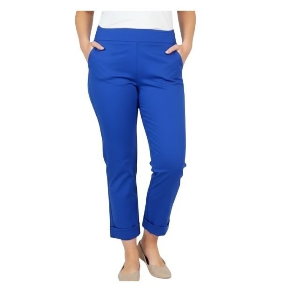 Betabrand Dress Pant Yoga Pants Women 3X Petite Blue Straight Leg Cuffed Stretch